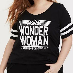 Torrid DC Comics Wonder Woman Black Classic Fit Football Top- Size 4X